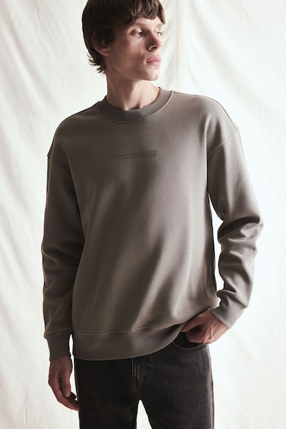 Boxy Fit Long Sleeve Cotton Crew Neck Printed Sweatshirt
