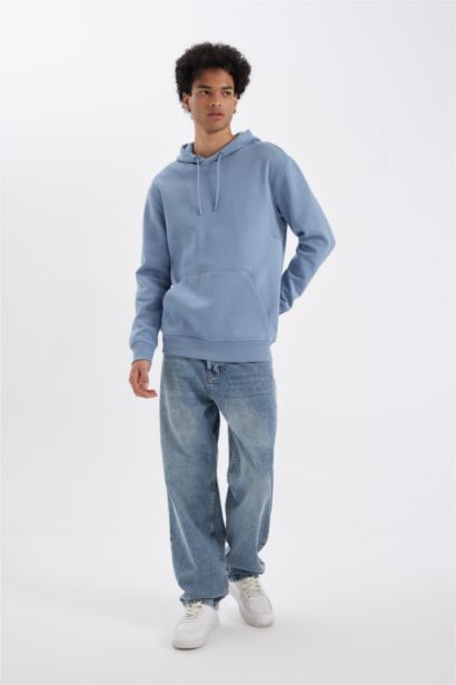 Regular Fit Kangaroo Pocket Soft Fleece Lined Basic Hoodie