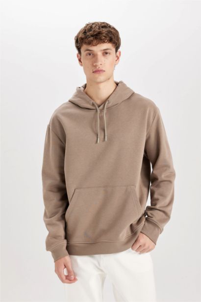 Regular Fit Kapüşonlu Kanguru Cepli İçi Yumuşak Tüylü Basic Düz Sweatshirt