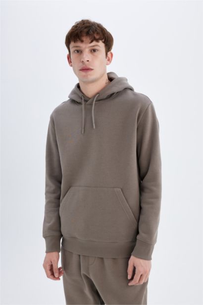 Regular Fit Kangaroo Pocket Soft Fleece Lined Basic Hoodie