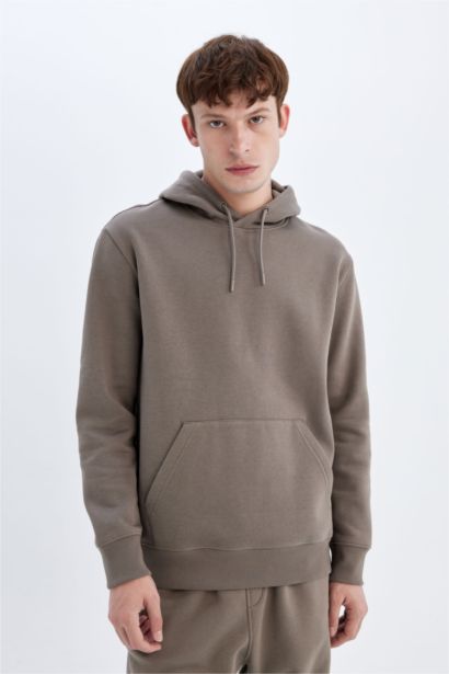 Regular Fit Kangaroo Pocket Soft Fleece Lined Basic Hoodie
