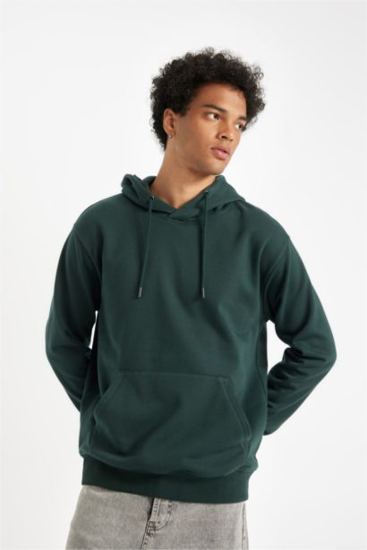 Regular Fit Kapüşonlu Kanguru Cepli İçi Yumuşak Tüylü Basic Düz Sweatshirt
