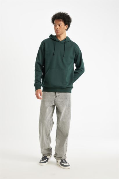 Regular Fit Kapüşonlu Kanguru Cepli İçi Yumuşak Tüylü Basic Düz Sweatshirt