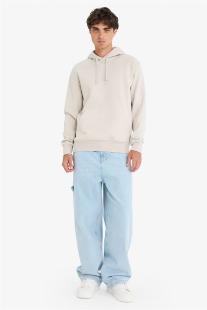 سويت شيرت مطبوع قصة عادية بغطاء للرأس