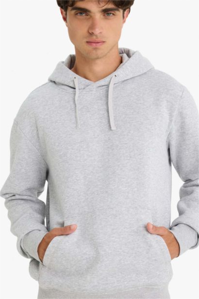 Regular Fit Kangaroo Pocket Hooded Basic Sweatshirt