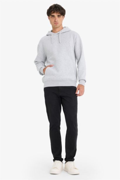 Regular Fit Kangaroo Pocket Hooded Basic Sweatshirt