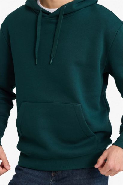 سويت شيرت قصة عادية بغطاء للرأس بجيب