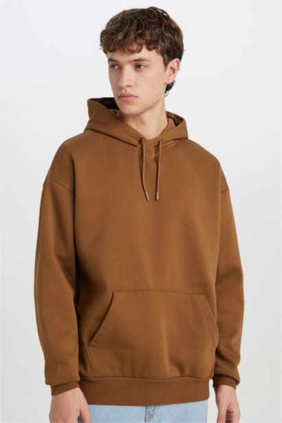 Oversize Geniş Kalıp Kapüşonlu Kanguru Cepli Basic Düz Sweatshirt