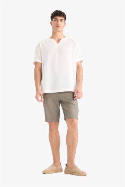 Regular Fit V-Neck Cotton Short Sleeve Shirt