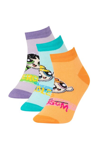 Kız Çocuk PowerPuff Girls Pamuklu 3'lü Patik Çorap
