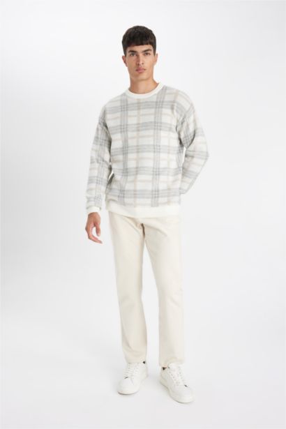 Relax Fit Crew Neck Patterned Knitted Pullover