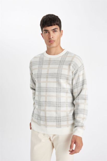 Relax Fit Crew Neck Patterned Knitted Pullover