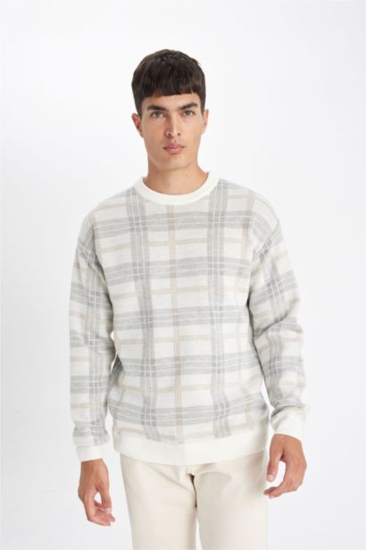 Relax Fit Crew Neck Patterned Knitted Pullover