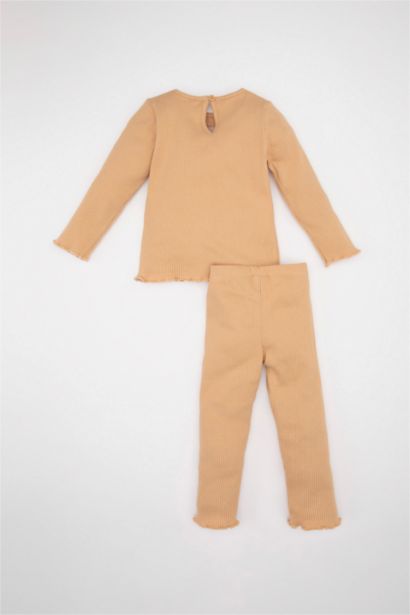 طقم بناتي مضلع بلوزة بنقشة الزهور وليجنج قصة عادية - قطعتين