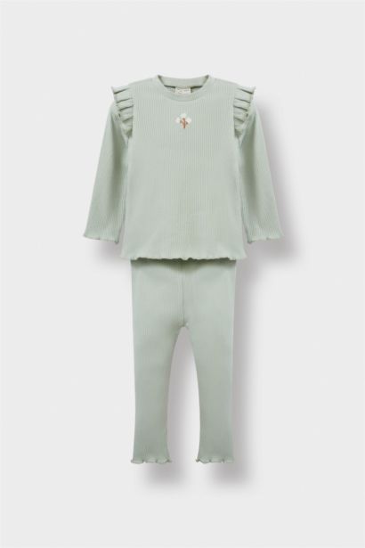 طقم بناتي بنقشة الزهور مضلع - قطعتين