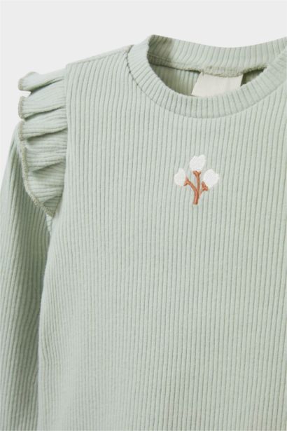 طقم بناتي بنقشة الزهور مضلع - قطعتين