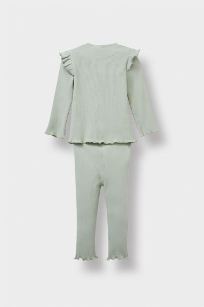 طقم بناتي بنقشة الزهور مضلع - قطعتين