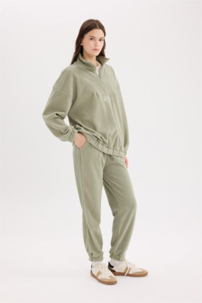 Standart Fit Ayarlanabilir Lastikli Bağcıklı Cepli Baskılı Polar Eşofman Altı