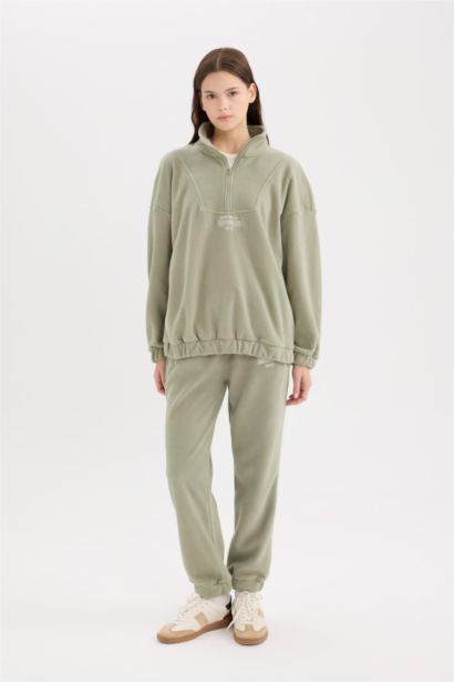 Standart Fit Ayarlanabilir Lastikli Bağcıklı Cepli Baskılı Polar Eşofman Altı