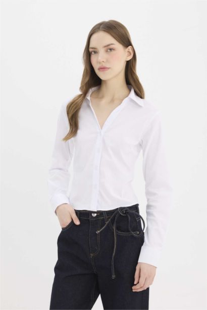 Fitted Bengalin Woven Basic White Shirt