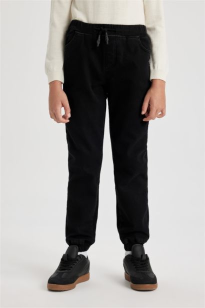 بنطلون جينز جوجر اولادي بأستك من تحت وبطانة صوفية أسود