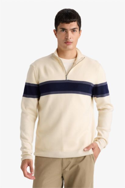 Slim Fit Zippered Turtleneck Knitwear Pullover