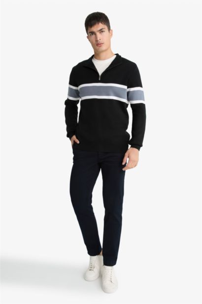 Standard Fit Half Zipper Striped Knit Pullover