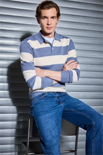 بلوفر تريكو قصة عادية برقبة بولو