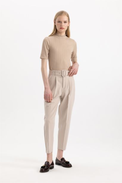 Slim Fit Pocketed High Waist Standard Leg Trousers