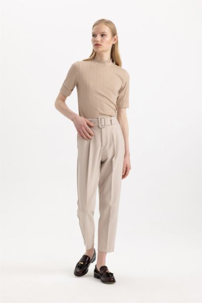 Slim Fit Pocketed High Waist Standard Leg Trousers