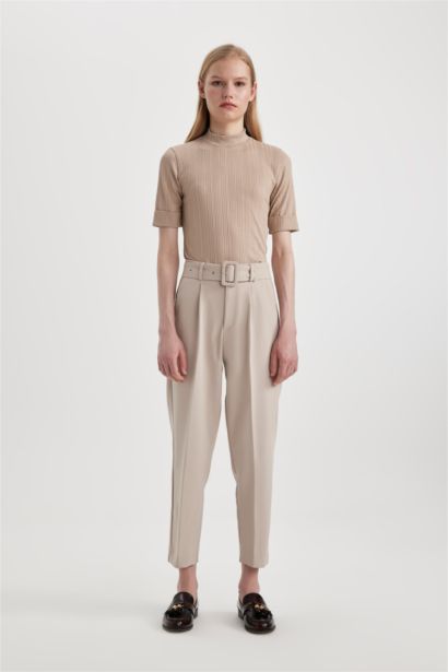 Slim Fit Pocketed High Waist Standard Leg Trousers