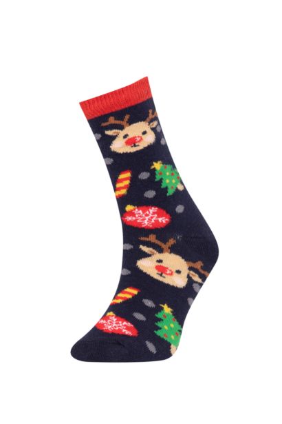 Yılbaşı Temalı 3'lü Pamuklu Uzun Çorap Erkek Çocuk