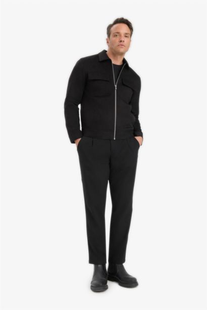 Slim Fit Dar Kesim Polo Yaka Astarlı Fermuarlı Cepli Mevsimlik Baharlık Süet Mont