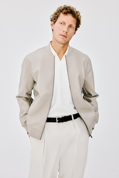 Zipper Bomber Collar Faux Leather Jacket