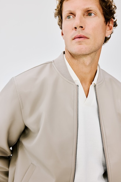 Zipper Bomber Collar Faux Leather Jacket