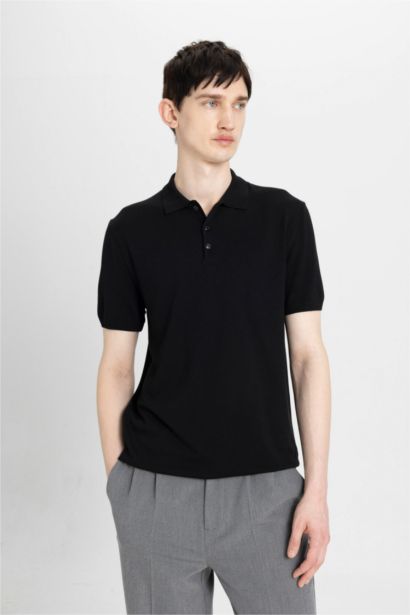Slim Fit Short Sleeve Knit Polo T-Shirt