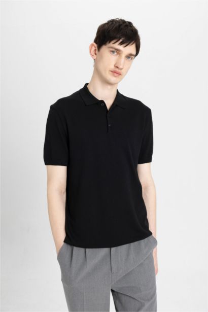 Slim Fit Short Sleeve Knit Polo T-Shirt
