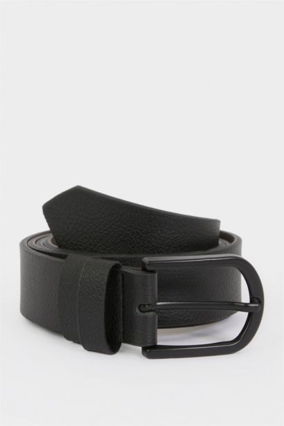 Man Oval Buckle Faux Leather Denim Belt