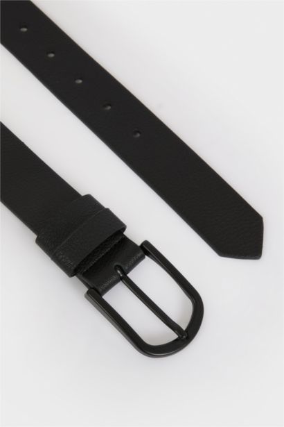 Man Oval Buckle Faux Leather Denim Belt