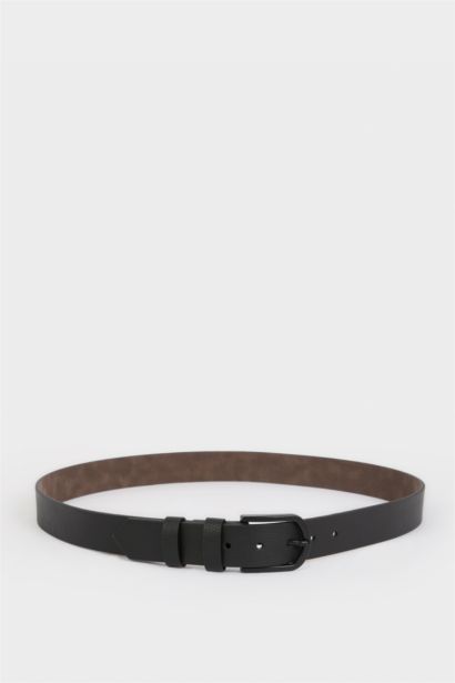 Man Oval Buckle Faux Leather Denim Belt