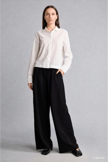 Straight Fit Wide Leg Trousers
