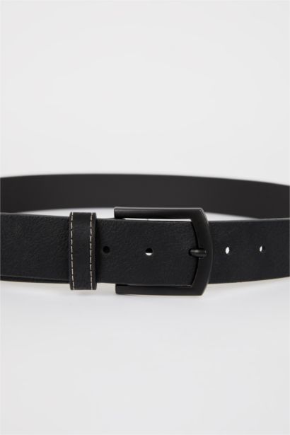 Men's Rectangle Buckle Faux Leather Jean Belt