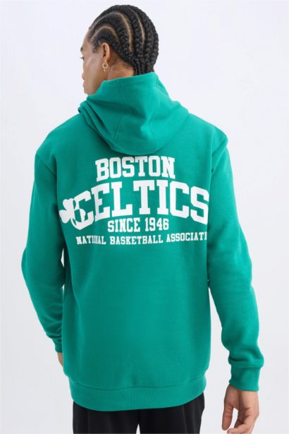 NBA Boston Celtics Standart Fit Kapüşonlu Sırt Baskılı Kalın Sweatshirt