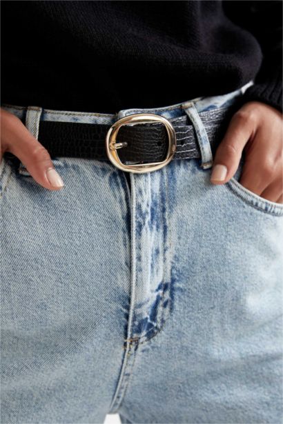 Kadın Oval Toka Suni Deri Jean Kemeri