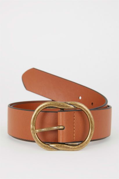 Women Oval Buckle Faux Leather Jeans Belt