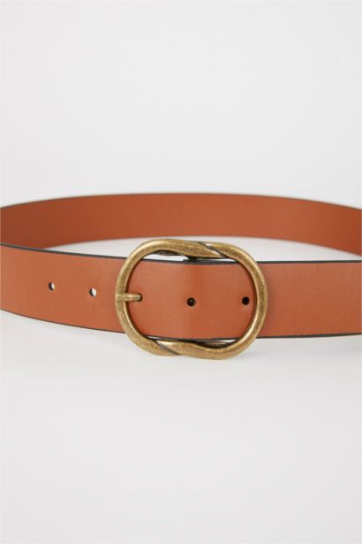 Women Oval Buckle Faux Leather Jeans Belt