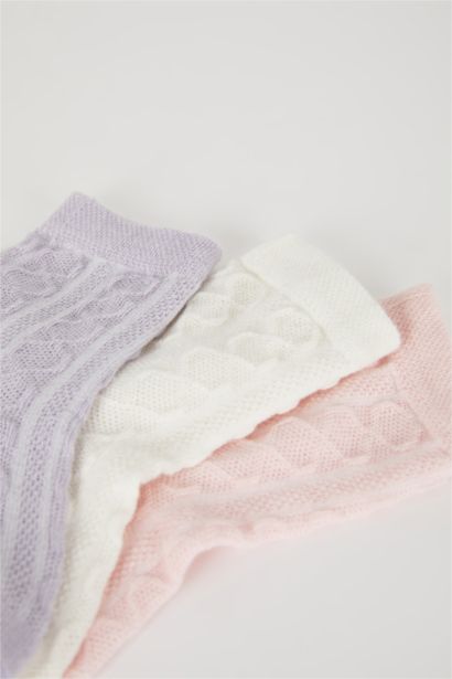 Kaydırmaz Taban 3'lü Pamuklu Uzun Çorap Kız Bebek