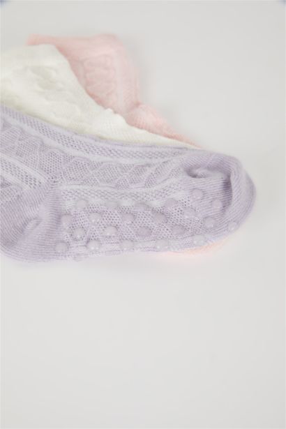 Kaydırmaz Taban 3'lü Pamuklu Uzun Çorap Kız Bebek