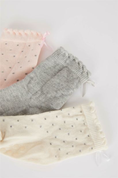 Kız Bebek Kaydırmaz Taban 3'lü Pamuklu Uzun Çorap