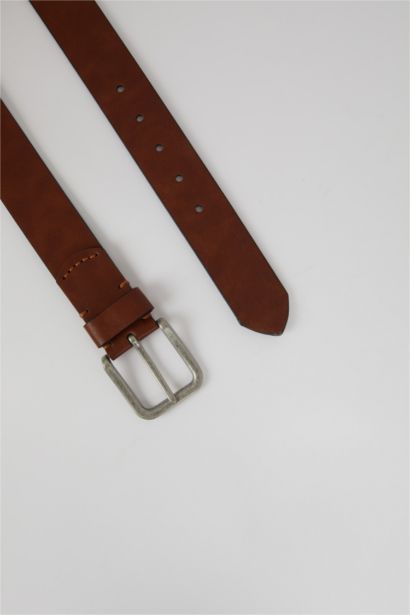 Man Square Clasp Faux Leather Dual Jean Belt
